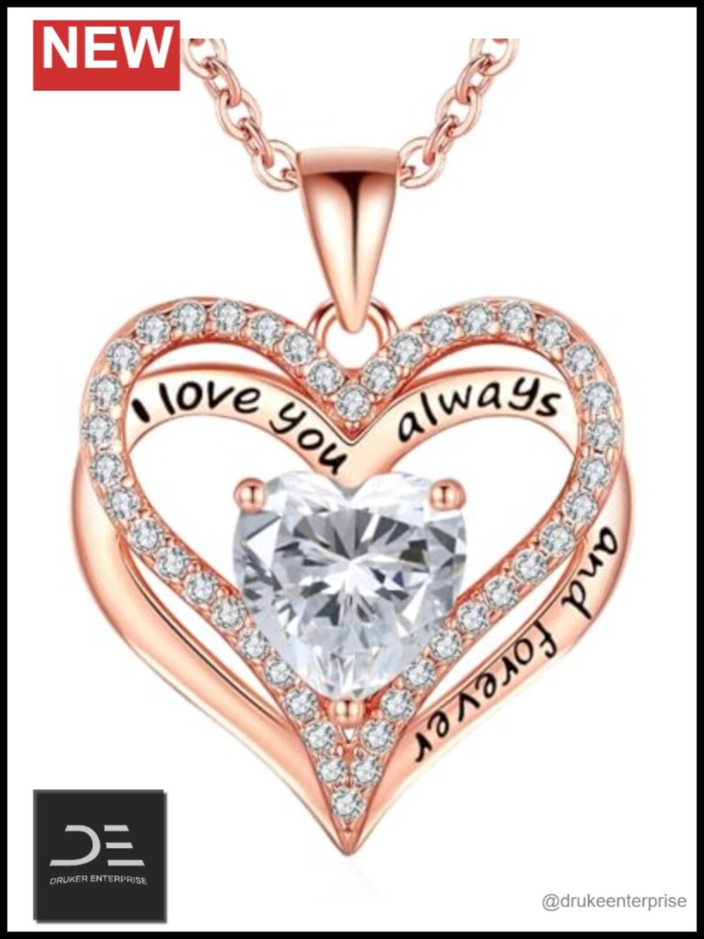 S925 Sterling Silver Rose Gold Heart Pendant Necklace with CZ Birthstone